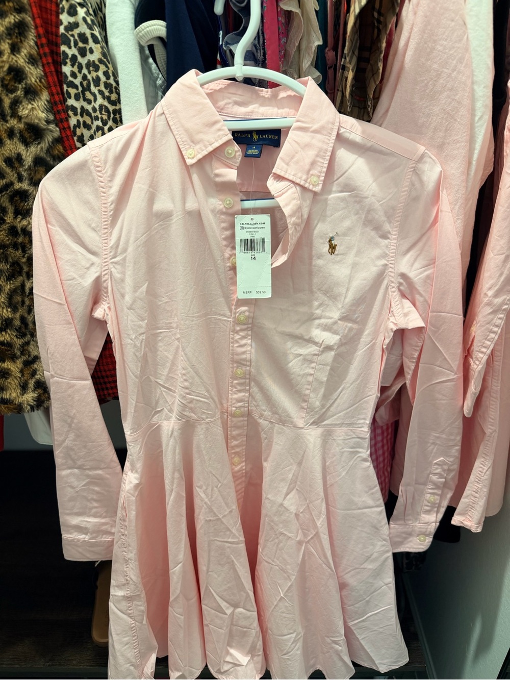 Ralph Lauren Light Pink Girls' Button-Down Polo Shirt Dress